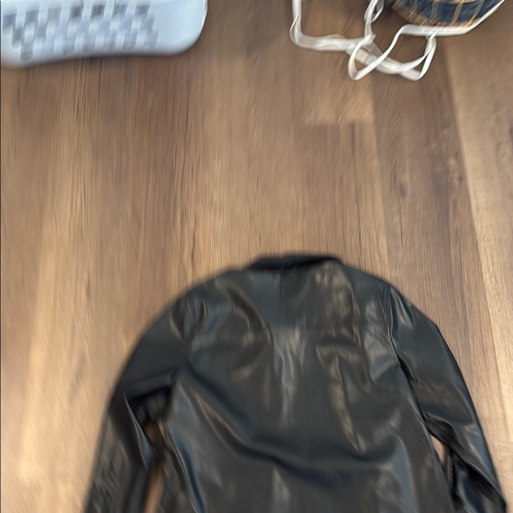 NIC+ZOE Black faux leather Lightweight Shirt Jacket with Spread Collar - Picture 7 of 9